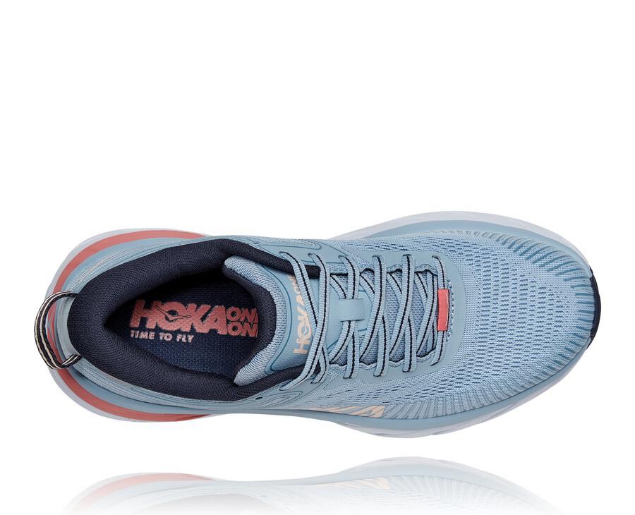 Hoka One One Womens Running Shoes - Bondi 7 - Blue - JRBZ91856
